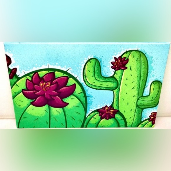 Modern Urban Pop Art Stretched Canvas Acrylic PURPLE FLOWER CACTUS Painting - Picture 5 of 10